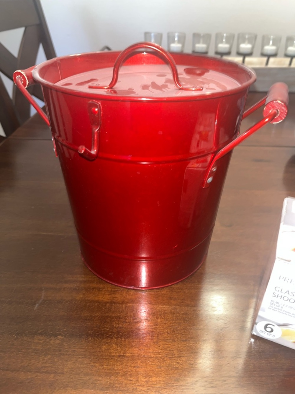 Red Metal Beverage Bucket with Handle - Home Dining & 6 Shot Glasses - Picture 6 of 6